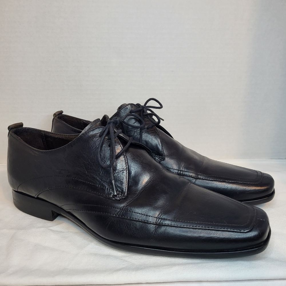 Browns men's black leather square toe lace up front dress shoes. Size 39